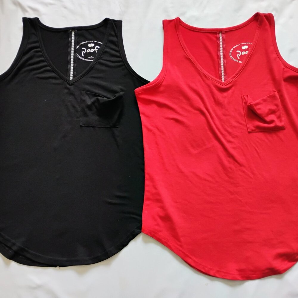 Sleeveless V-Neck Shirtale Hem Tank Top (SET OF 2) Red & Black  Size L